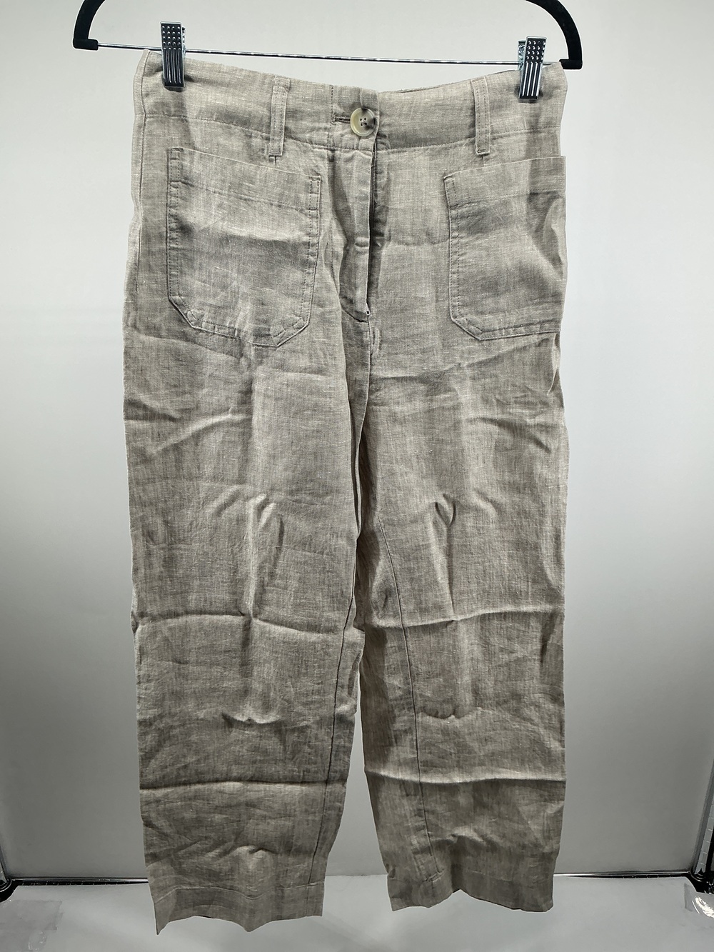 100% European Linen Patch Pocket Wide Leg Pants - 28"